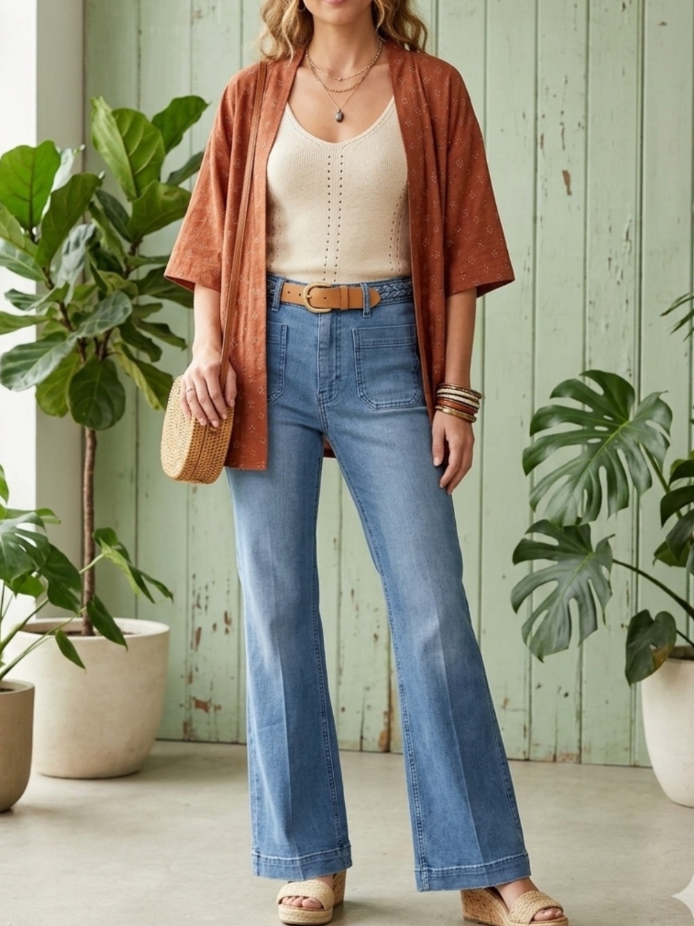 H&M Braided-Trim Wide-Leg Jeans Sz US 8